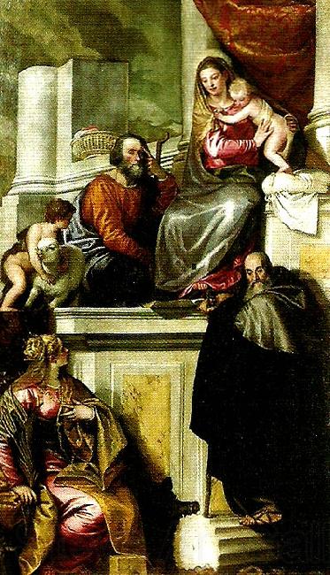 Paolo  Veronese holy family with john the baptist, ss. anthony abbot and catherine